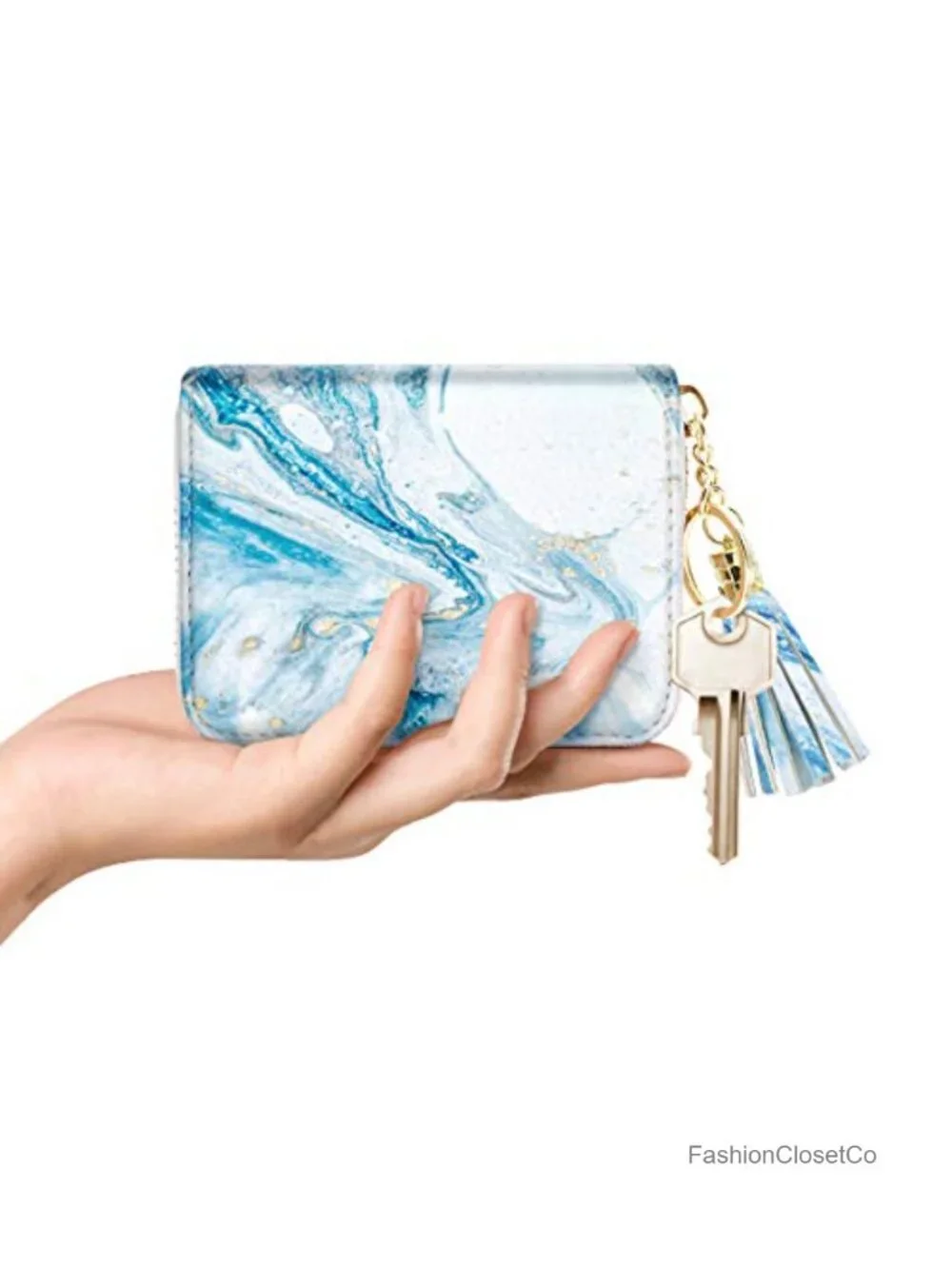 RFID Blocking Zipper Card Holder with Tassel - Faux Leather